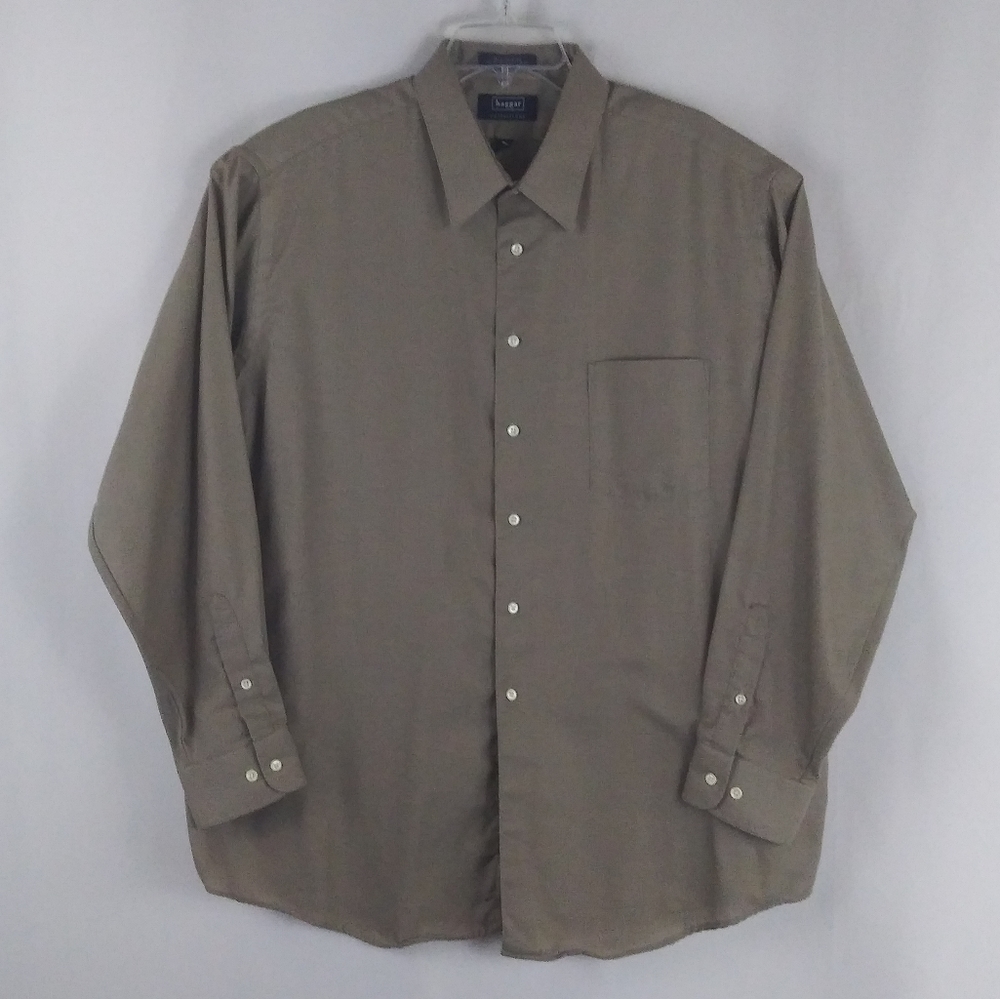 Haggar tan color button up shirt men's size 18.